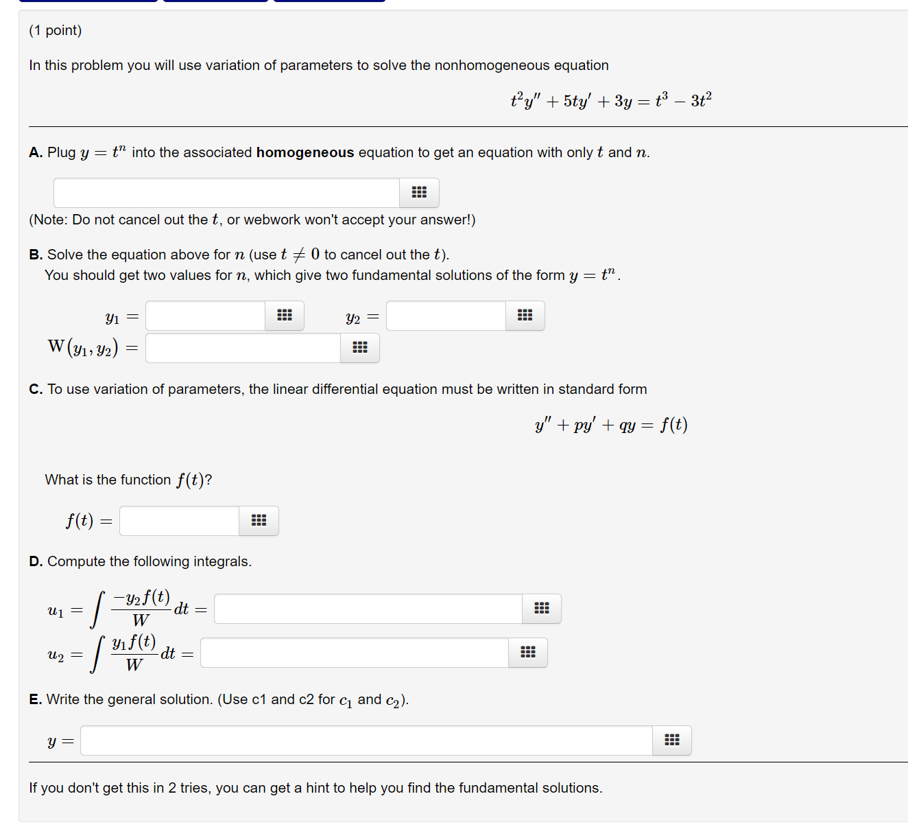 Solved (1 ﻿point)In this problem you will use variation of | Chegg.com