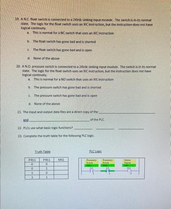 19. A N.C, float switch is connected to a 24Vdc | Chegg.com