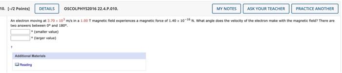 Solved 10 [ 2 Points] Details Oscolphys2016 22 4 P 010 My