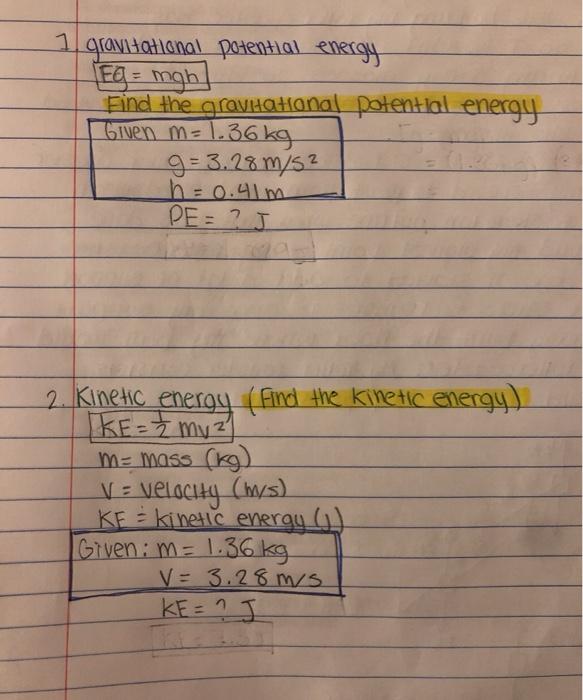 Solved 1 Gravitational Potential Energy Eg Mgh Find The Chegg Com