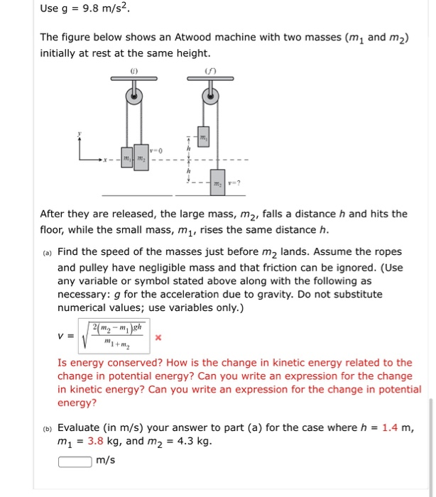 Solved Use g = 9.8 m/s2 The figure below shows an Atwood | Chegg.com