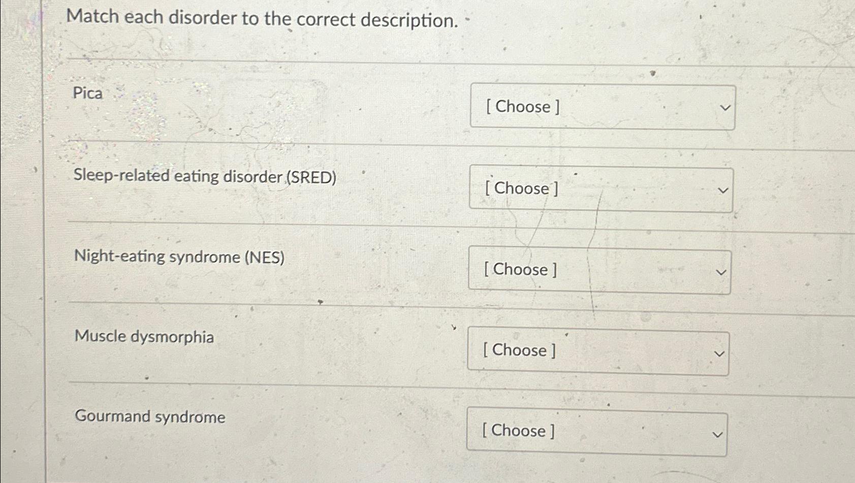 Solved Match each disorder to the correct | Chegg.com