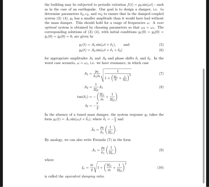 Solved Tuned mass dampers are frequently used in buildings | Chegg.com