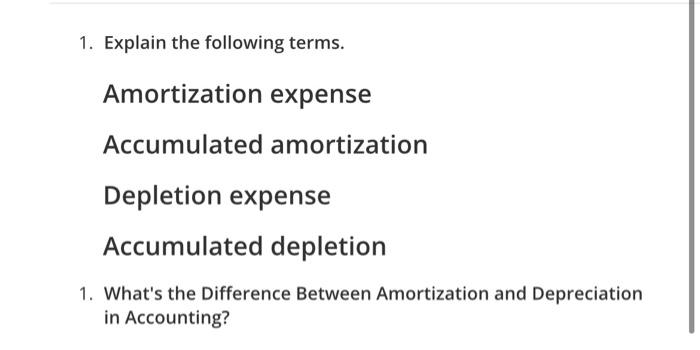 Solved 1. Explain the following terms. Amortization expense | Chegg.com
