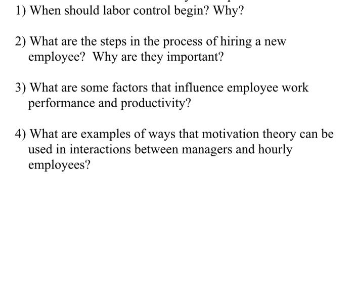 Solved 1) When should labor control begin? Why? 2) What are | Chegg.com