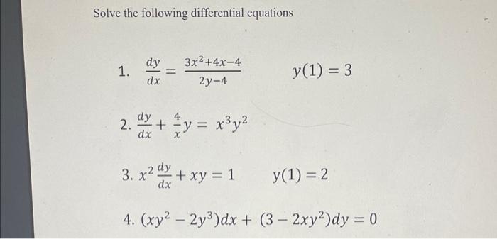 Solved Solve the following differential equations 1. | Chegg.com