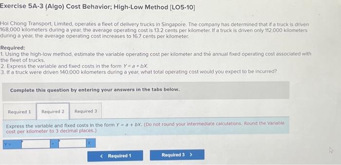 Solved Exercise 5A-3 (Algo) Cost Behavior; High-Low Method | Chegg.com