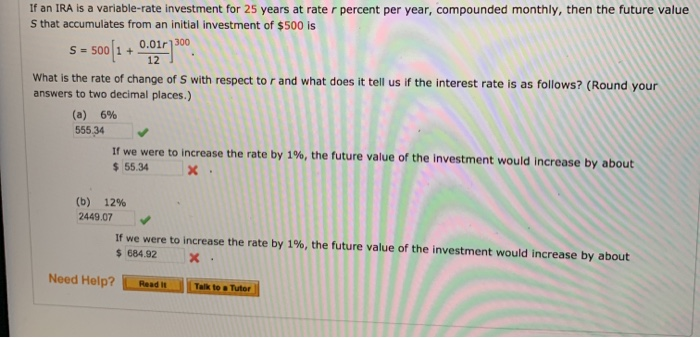 Solved If An Ira Is A Variable Rate Investment For 25 Yea Chegg Com