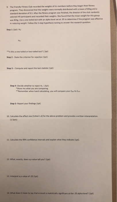 Solved 10. Calculate the effect size (Cohen's d) for the | Chegg.com