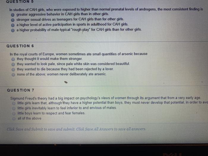 Solved QUESTION 5 In studies of CAH girls, who were exposed | Chegg.com