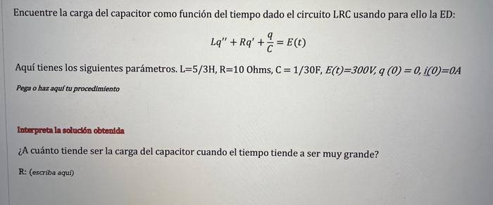 Solved 1. Find the charge of the capacitor as a function of | Chegg.com