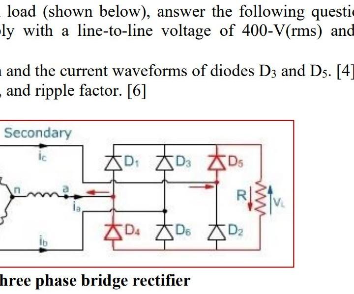 Solved For a three-phase bridge rectifier with R load (shown | Chegg.com