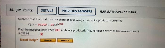 Solved Suppose That The Total Cost In Dollars Of Producing X | Chegg.com