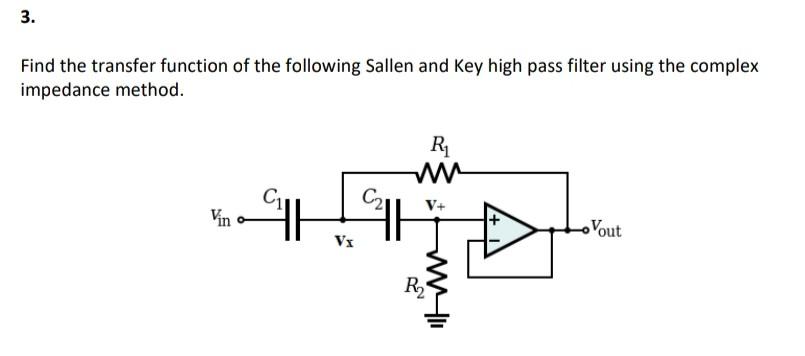 Solved 3. Find the transfer function of the following Sallen | Chegg.com