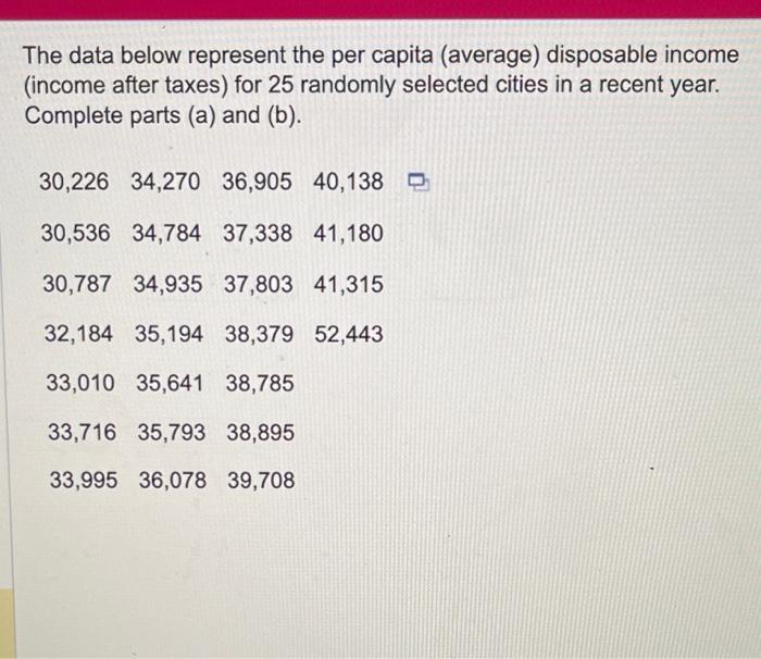 Solved The data below represent the per capita (average)