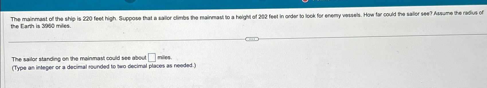 Solved The mainmast of the ship is 220 ﻿feet high. Suppose | Chegg.com