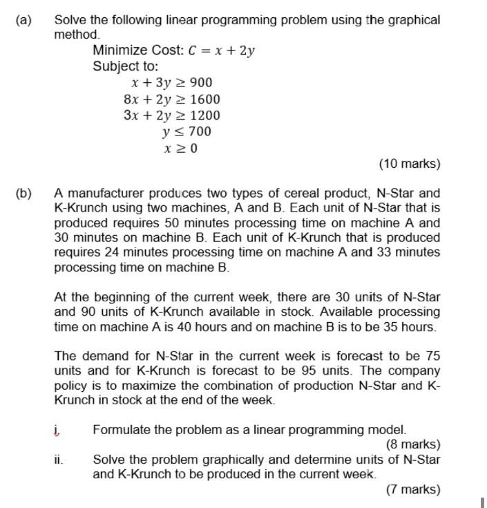 Solved (a) Solve the following linear programming problem | Chegg.com