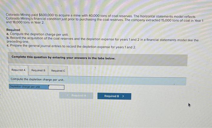 Solved Colorado Mining Paid $600,000 To Acquire A Mine With | Chegg.com ...