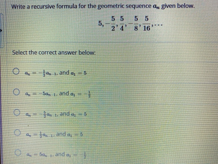 recursive formula for this geometric sequence