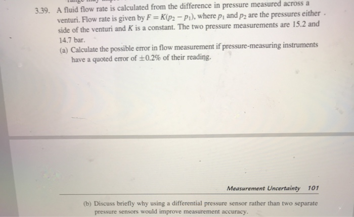 Solved 3.39. A fluid flow rate is calculated from the | Chegg.com