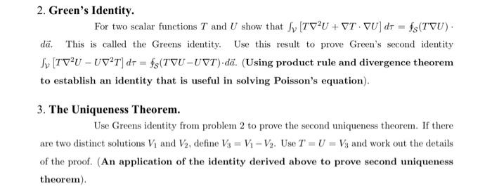 Solved 2. Green's Identity. For two scalar functions T and U | Chegg.com