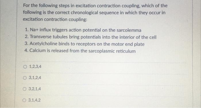Solved For the following steps in excitation contraction | Chegg.com