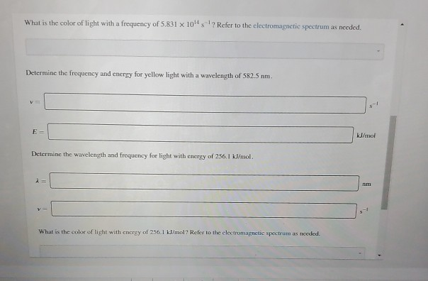 Solved Determine the frequency and energy for light with a | Chegg.com