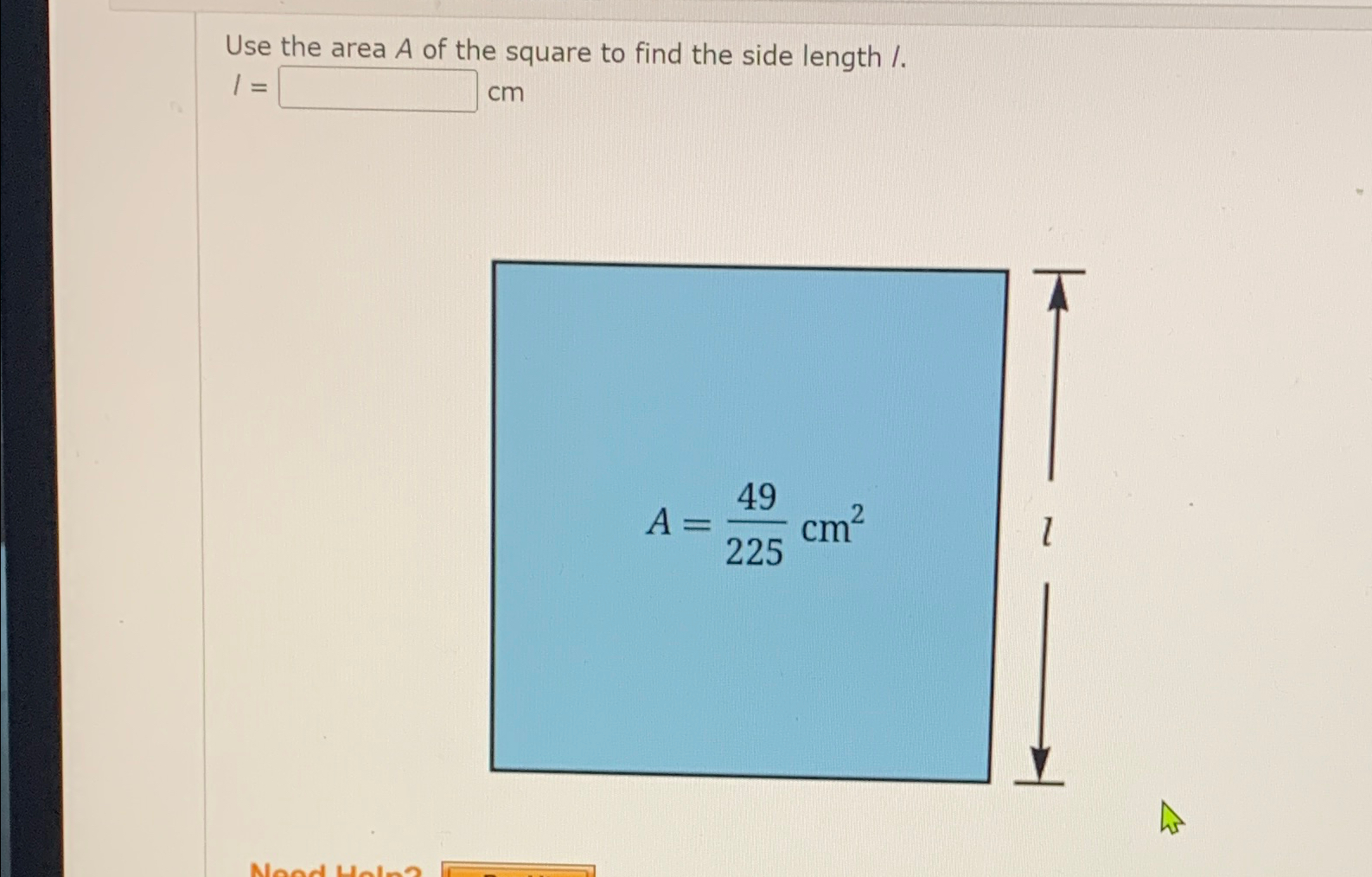 find the area of a square with side length 6 cm