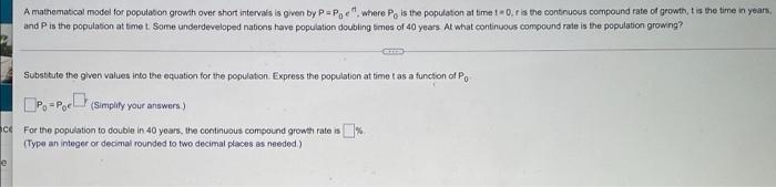 Solved A Mathematical Model For Population Growth Over Short | Chegg.com