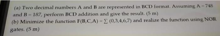 Solved (a) Two Decimal Numbers A And B Are Represented In | Chegg.com