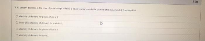 Solved 1 pts A 10 percent decrease in the price of potato | Chegg.com