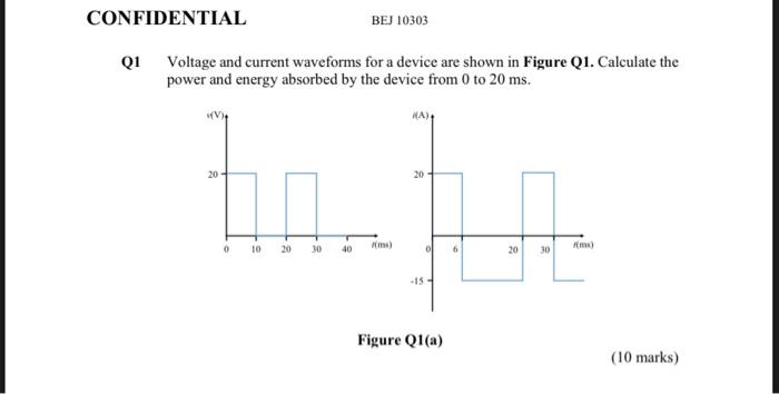 Solved CONFIDENTIAL Q1 Voltage and current waveforms for a | Chegg.com