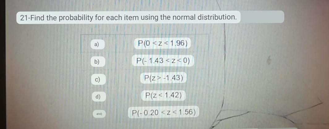 Solved 21-Find The Probability For Each Item Using The | Chegg.com