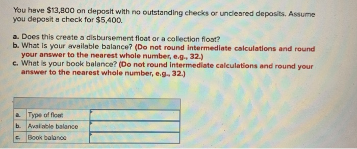 Solved You have $13,800 on deposit with no outstanding | Chegg.com