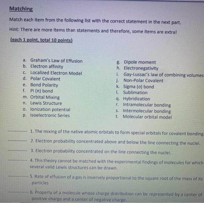 Solved Matching Match Each Item From The Following List With | Chegg.com