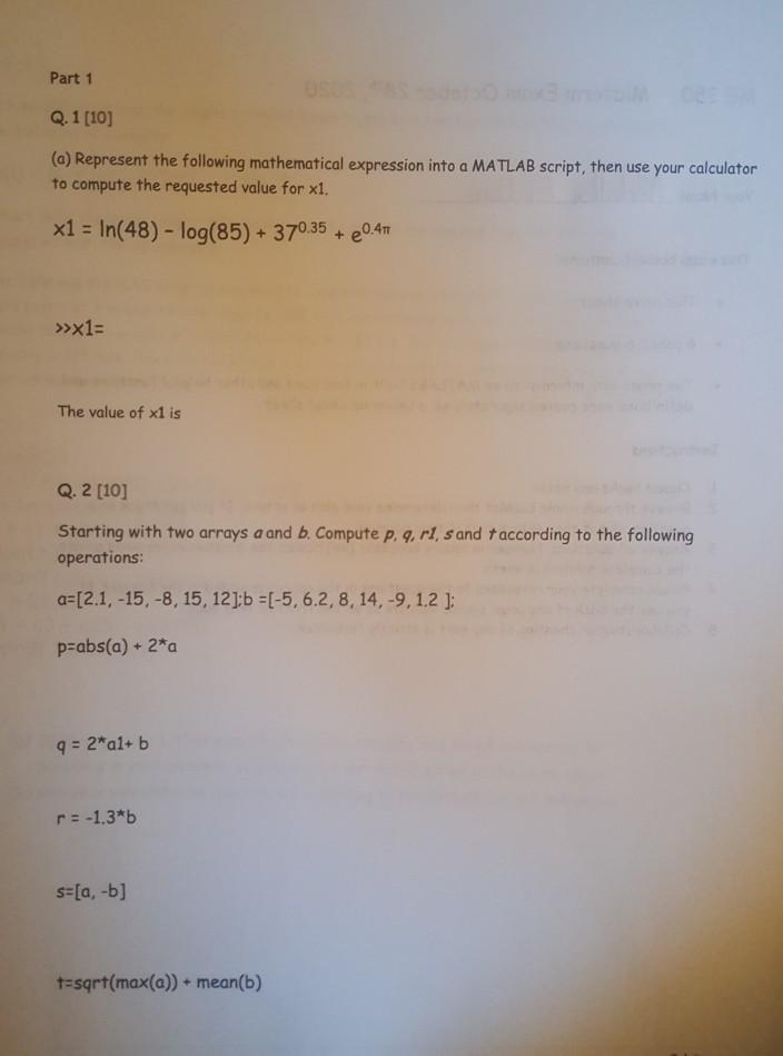 Solved Part 1 Q.1 [10] (a) Represent the following | Chegg.com
