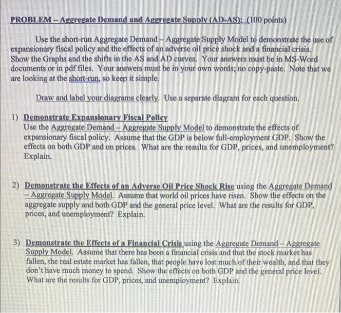 Solved PROBLEM-Aggregate Demand and Aggregate Supply | Chegg.com