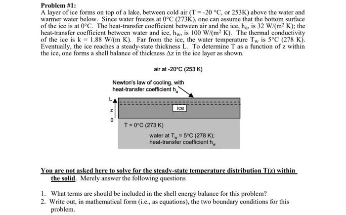 Solved Problem \#1: A layer of ice forms on top of a lake, | Chegg.com