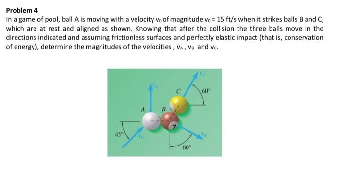 Solved Problem 4 In a game of pool, ball A is moving with a | Chegg.com
