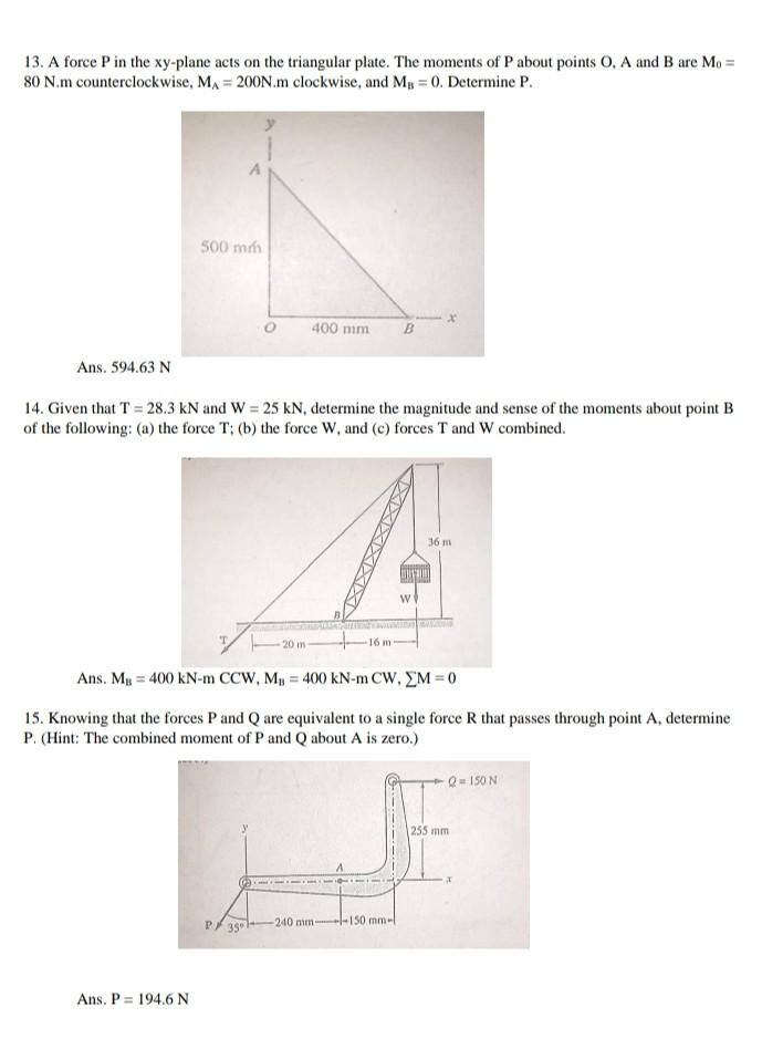 Solved 13. A force P in the xy plane acts on the triangular