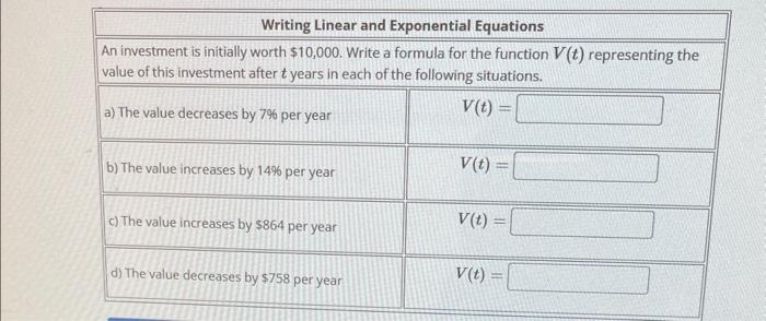 Solved Writing Linear And Exponential Equations An 