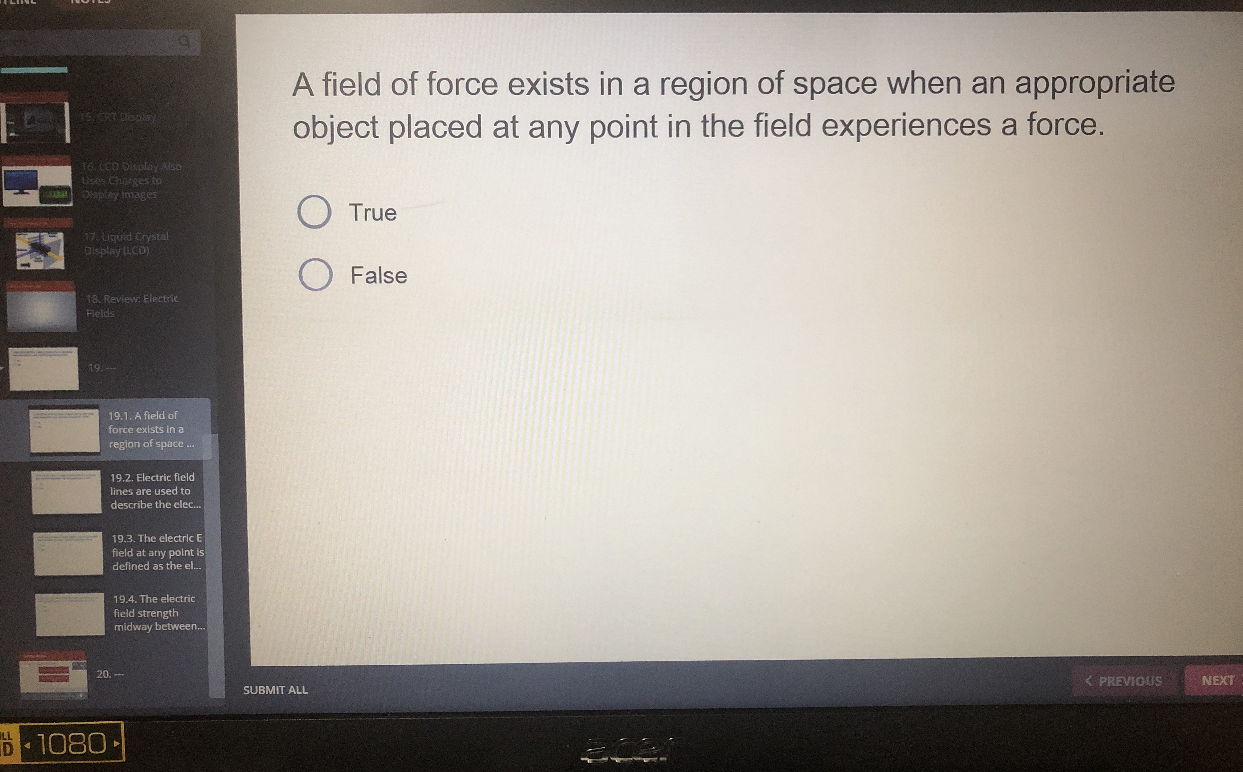 Solved A field of force exists in a region of space when an