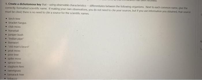 Solved 1. Create a dichotomous key that - using observable | Chegg.com