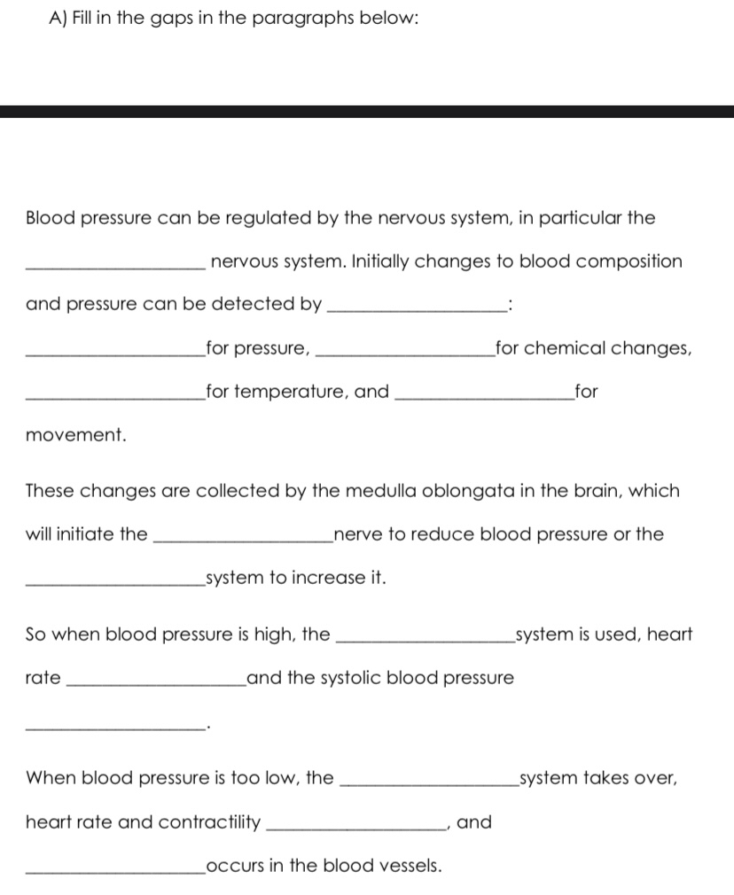 Solved A) ﻿Fill in the gaps in the paragraphs below:Blood | Chegg.com