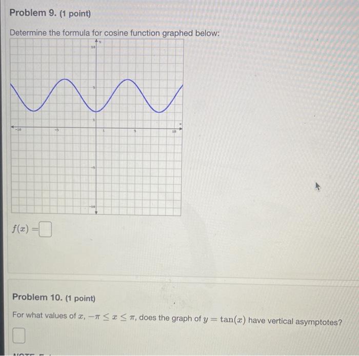 Solved problem 9.determine the formula for cosine function | Chegg.com