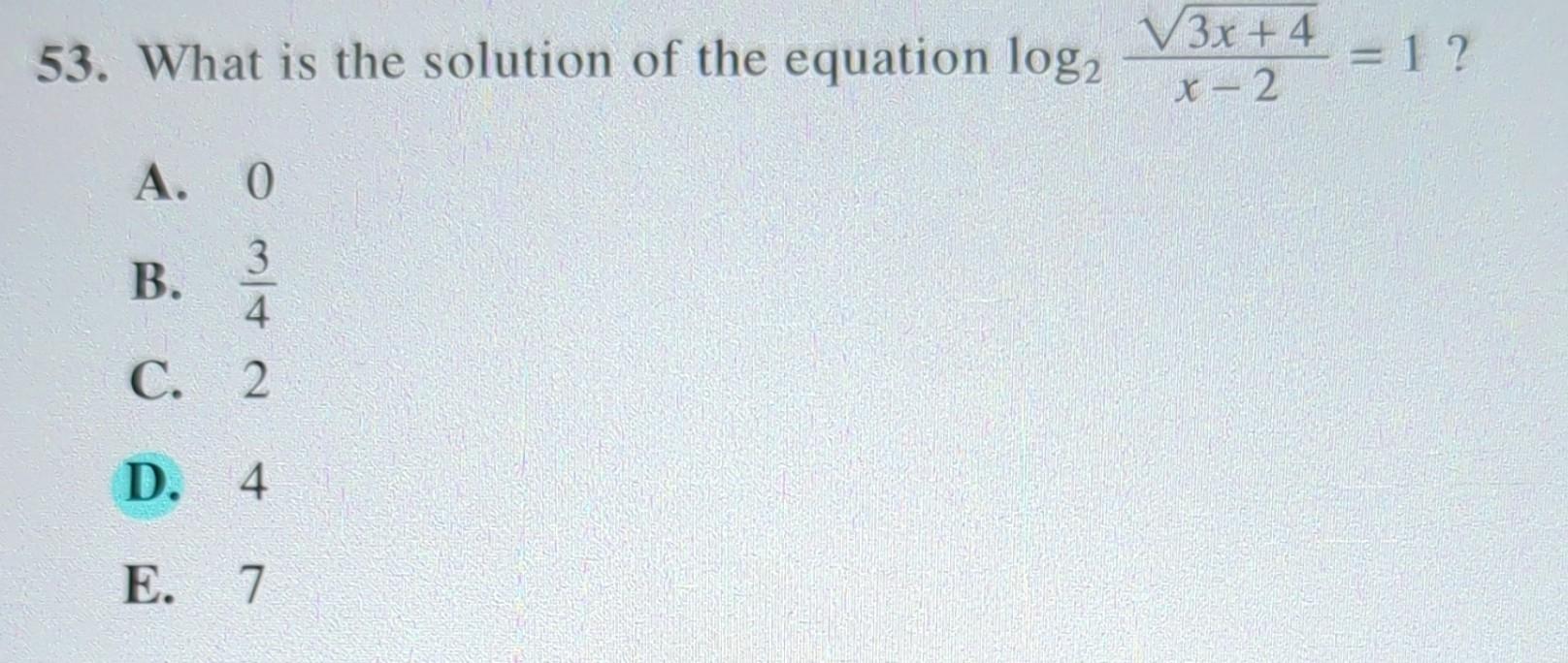 Solved 53. What is the solution of the equation \\( \\log | Chegg.com