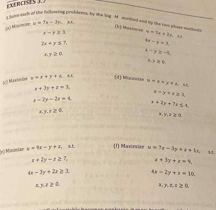 Solved EXERCISA 1.Solve each of the following problems, by | Chegg.com