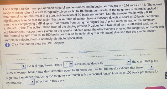 solved-for-a-simple-random-sample-of-pulse-rates-of-women-chegg