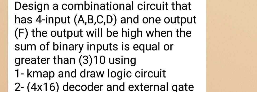 Solved Design a combinational circuit that has 4-input | Chegg.com