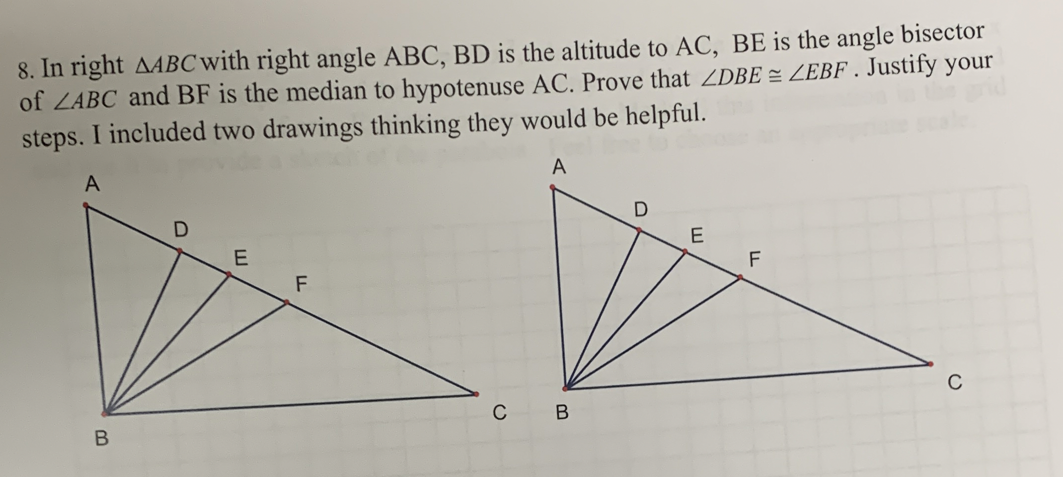 Solved In right ????ABC ﻿with right angle ABC,BD ﻿is the | Chegg.com